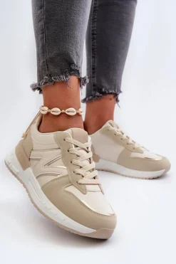 Sneakersy Damskie>Boto Sneakersy Damskie Z Eko Skóry Beżowe Kaimans Beżowy