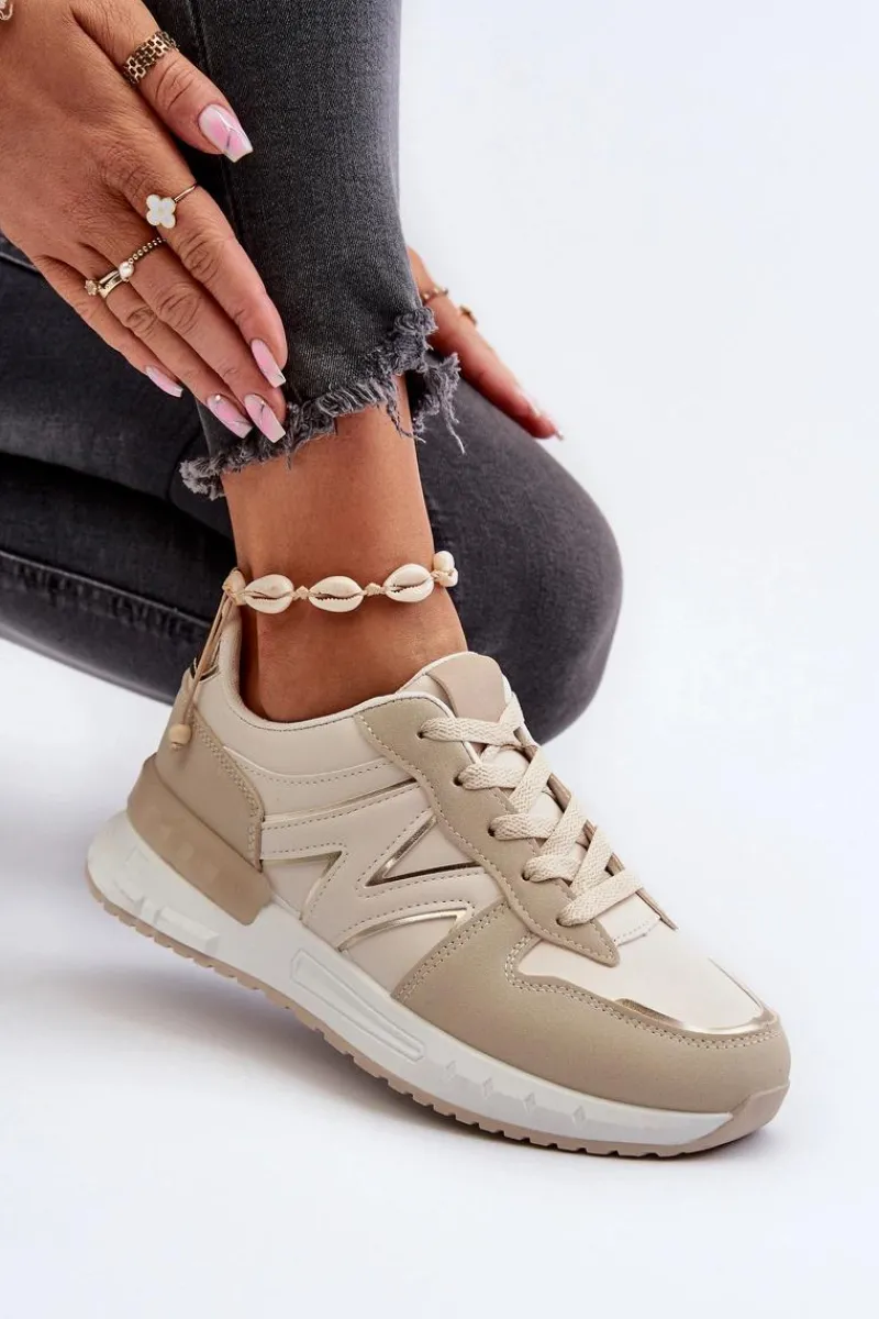 Sneakersy Damskie>Boto Sneakersy Damskie Z Eko Skóry Beżowe Kaimans Beżowy