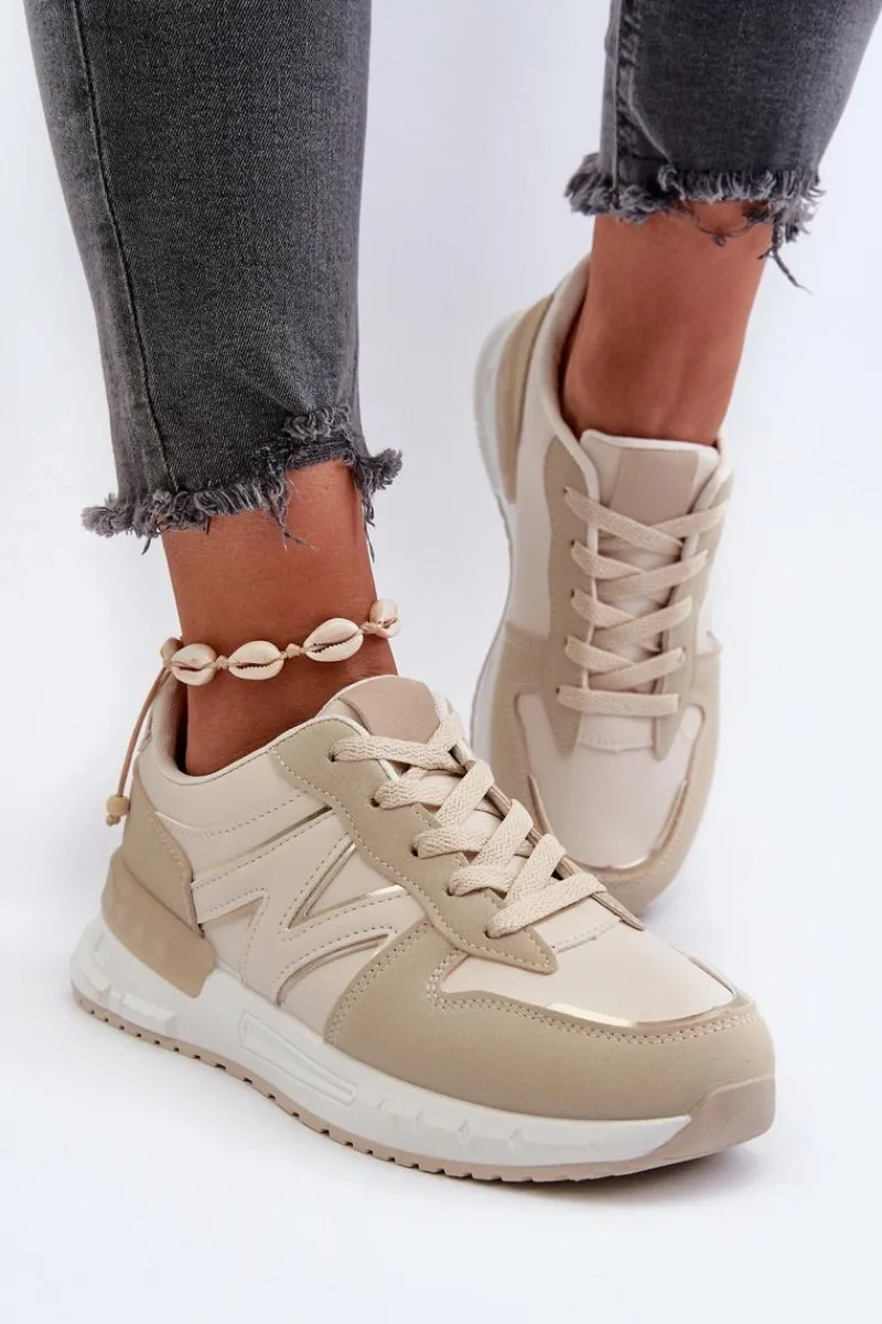 Sneakersy Damskie>Boto Sneakersy Damskie Z Eko Skóry Beżowe Kaimans Beżowy