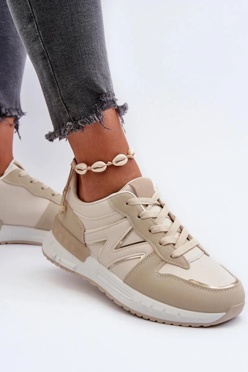 Sneakersy Damskie>Boto Sneakersy Damskie Z Eko Skóry Beżowe Kaimans Beżowy