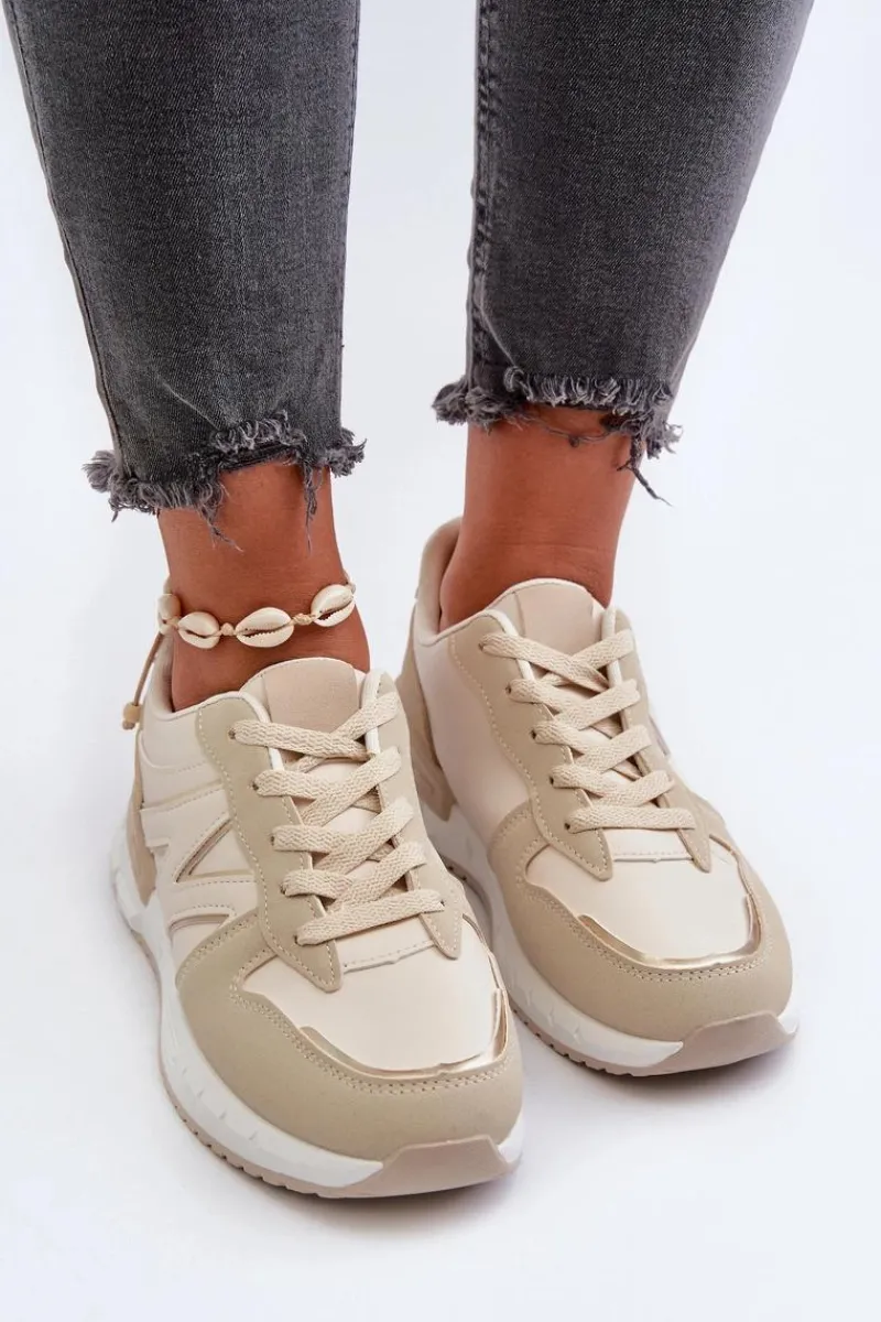 Sneakersy Damskie>Boto Sneakersy Damskie Z Eko Skóry Beżowe Kaimans Beżowy