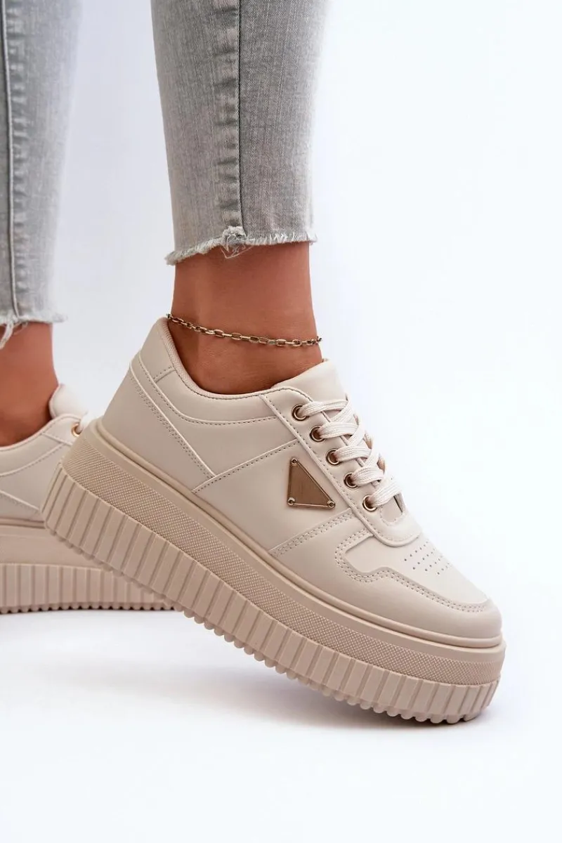 Sneakersy Damskie>Boto Sneakersy Damskie Z Eko Skóry Na Masywnej Platformie Jasnobeżowe Chrisstin