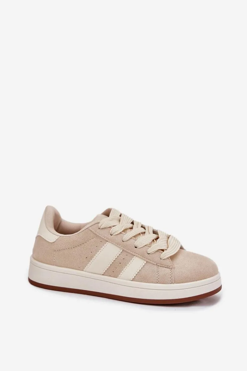 Sneakersy Damskie>Evento Sneakersy Damskie Z Eko Zamszu Beżowe Arlenina Beżowy