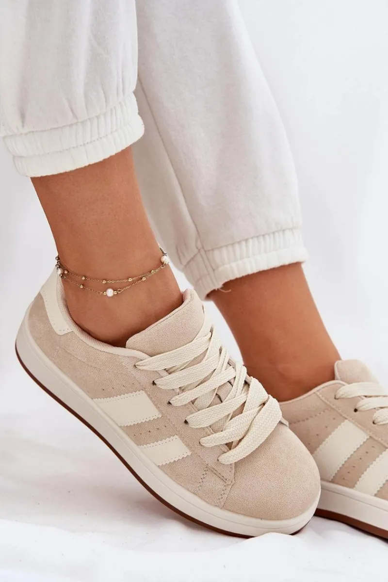 Sneakersy Damskie>Evento Sneakersy Damskie Z Eko Zamszu Beżowe Arlenina Beżowy