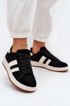 Sneakersy Damskie>Evento Sneakersy Damskie Z Eko Zamszu Czarne Arlenina