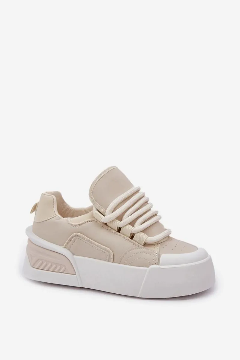 New Boto Sneakersy Damskie Z Grubymi Sznurówkami Na Platformie Beżowe Laloma