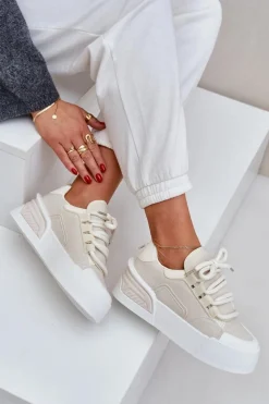 New Boto Sneakersy Damskie Z Grubymi Sznurówkami Na Platformie Beżowe Laloma