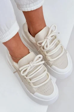 New Boto Sneakersy Damskie Z Grubymi Sznurówkami Na Platformie Beżowe Laloma