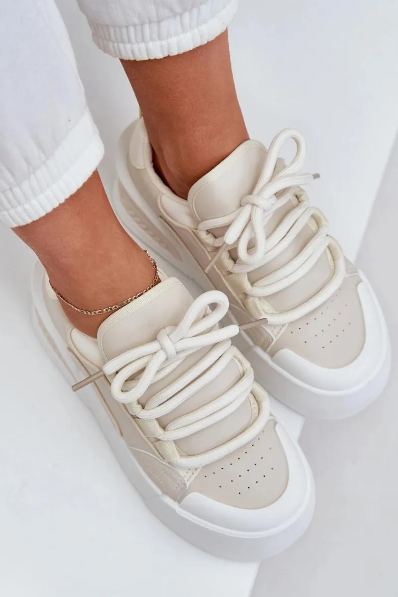 New Boto Sneakersy Damskie Z Grubymi Sznurówkami Na Platformie Beżowe Laloma