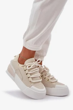 New Boto Sneakersy Damskie Z Grubymi Sznurówkami Na Platformie Beżowe Laloma