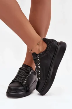 Sneakersy Damskie>GOE Sneakersy Damskie Z Naturalnej Skóry OO2N4004 Czarne