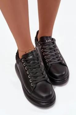 Sneakersy Damskie></noscript>GOE Sneakersy Damskie Z Naturalnej Skóry OO2N4004 Czarne