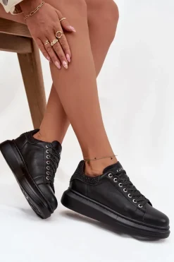 Sneakersy Damskie></noscript>GOE Sneakersy Damskie Z Naturalnej Skóry OO2N4004 Czarne