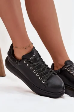 Sneakersy Damskie></noscript>GOE Sneakersy Damskie Z Naturalnej Skóry OO2N4004 Czarne