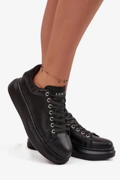 Sneakersy Damskie></noscript>GOE Sneakersy Damskie Z Naturalnej Skóry OO2N4004 Czarne