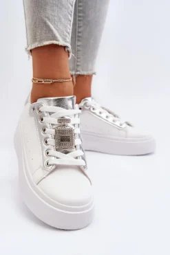 Boto Sneakersy Damskie Z Ozdobą Białe Celedria Biały
