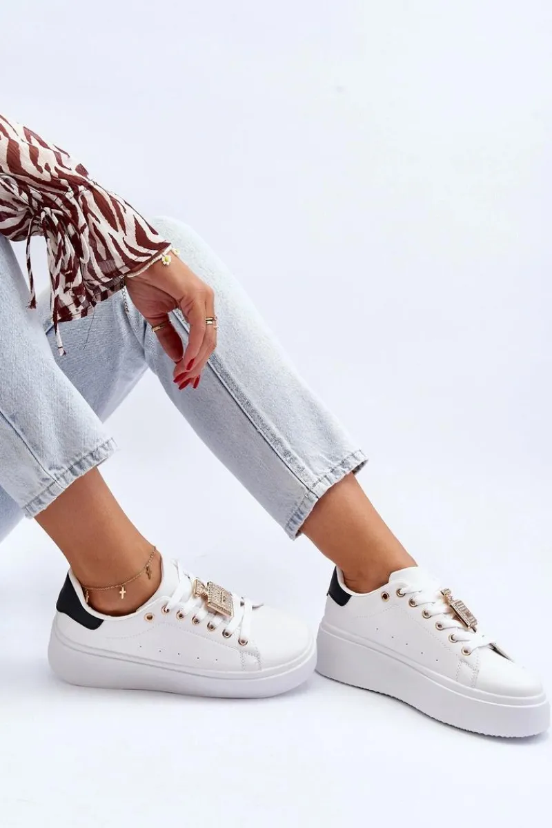 Online Boto Sneakersy Damskie Z Ozdobą Białe Celedria Biały