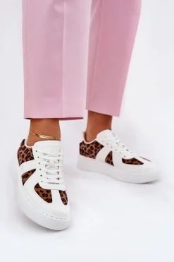Sale Sneakersy Damskie Z Panterką Na Platformie Białe Nativira Damskie Buty Sportowe Na Platformie|Sneakersy Damskie