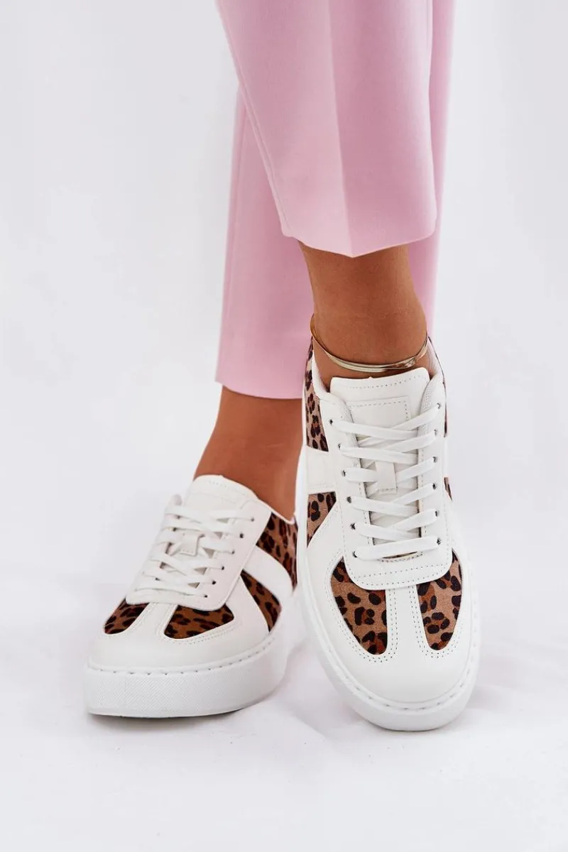 Sale Sneakersy Damskie Z Panterką Na Platformie Białe Nativira Damskie Buty Sportowe Na Platformie|Sneakersy Damskie