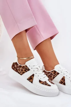 Sale Sneakersy Damskie Z Panterką Na Platformie Białe Nativira Damskie Buty Sportowe Na Platformie|Sneakersy Damskie