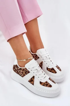 Sale Sneakersy Damskie Z Panterką Na Platformie Białe Nativira Damskie Buty Sportowe Na Platformie|Sneakersy Damskie