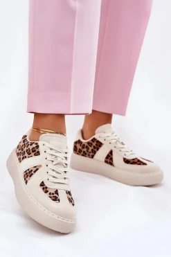 Buty Sportowe Na Platformie|Sneakersy Damskie>Boto Sneakersy Damskie Z Panterką Na Platformie Beżowe Nativira Beżowy