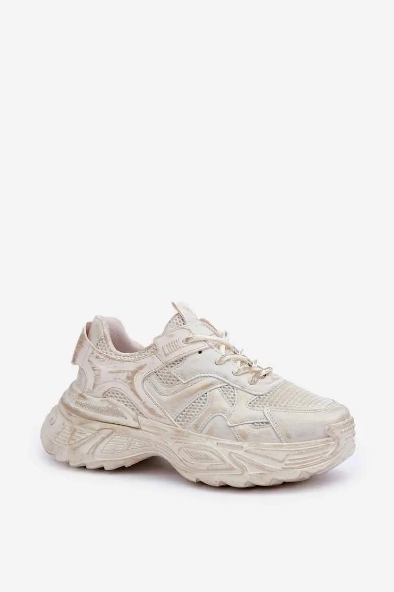 Sneakersy Damskie>Boto Sneakersy Damskie Z Przetarciami Na Platformie Beżowe Seladwen Beżowy