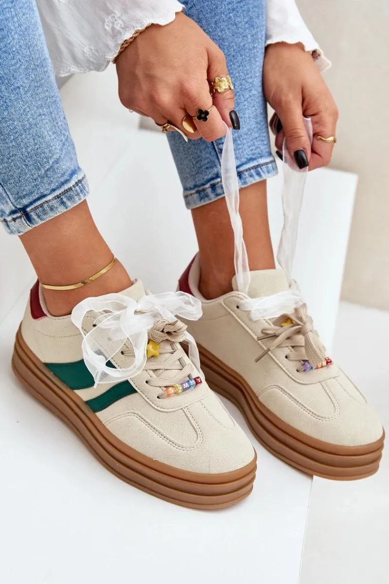 Buty Sportowe Na Platformie|Sneakersy Damskie>Boto Sneakersy Damskie Z Przypinkami Beżowe Jariana Beżowy