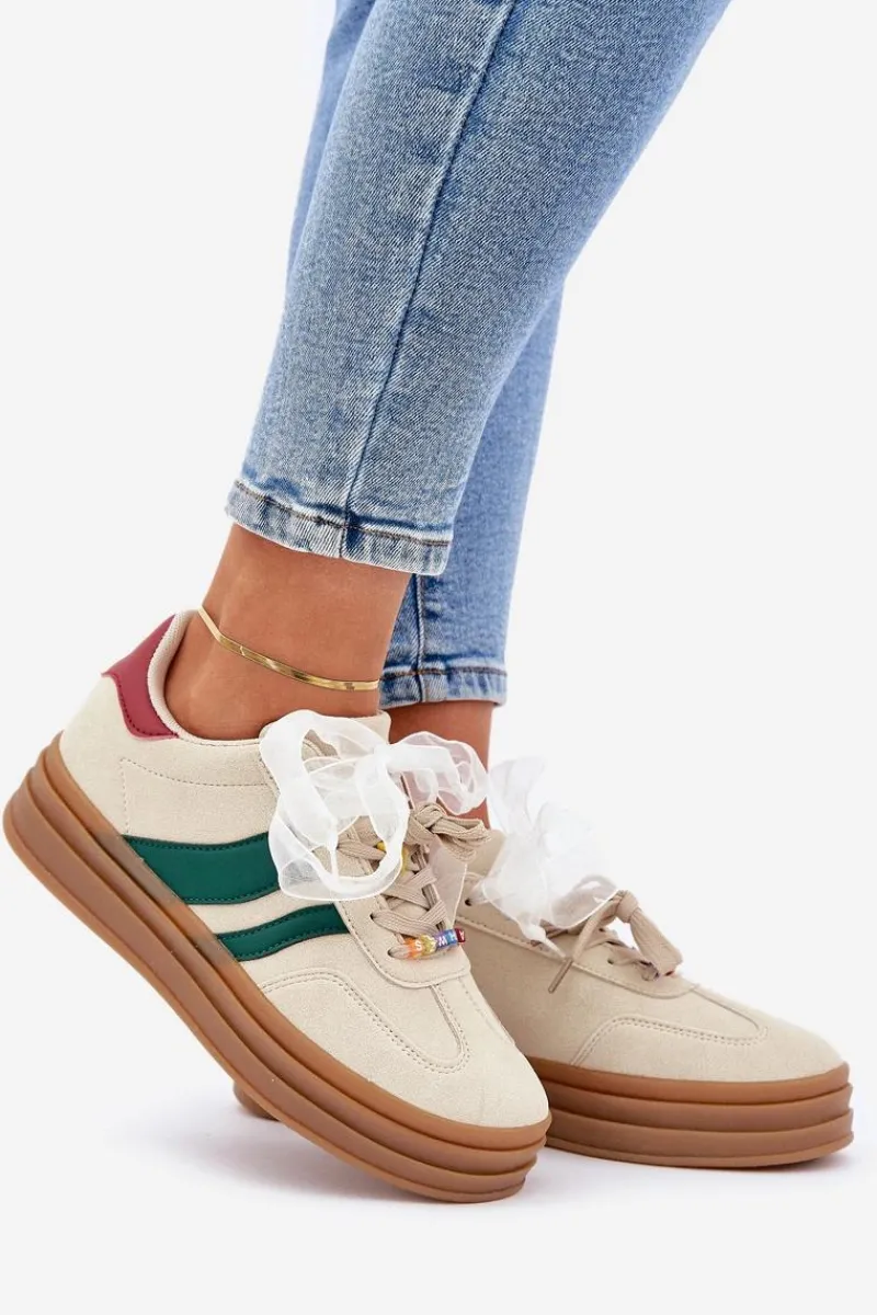 Buty Sportowe Na Platformie|Sneakersy Damskie>Boto Sneakersy Damskie Z Przypinkami Beżowe Jariana Beżowy
