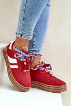 Discount Sneakersy Damskie Z Przypinkami Czerwone Jariana Damskie Buty Sportowe Na Platformie|Sneakersy Damskie
