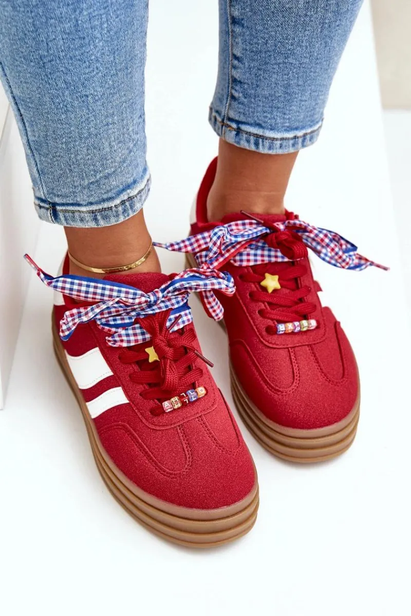 Discount Sneakersy Damskie Z Przypinkami Czerwone Jariana Damskie Buty Sportowe Na Platformie|Sneakersy Damskie