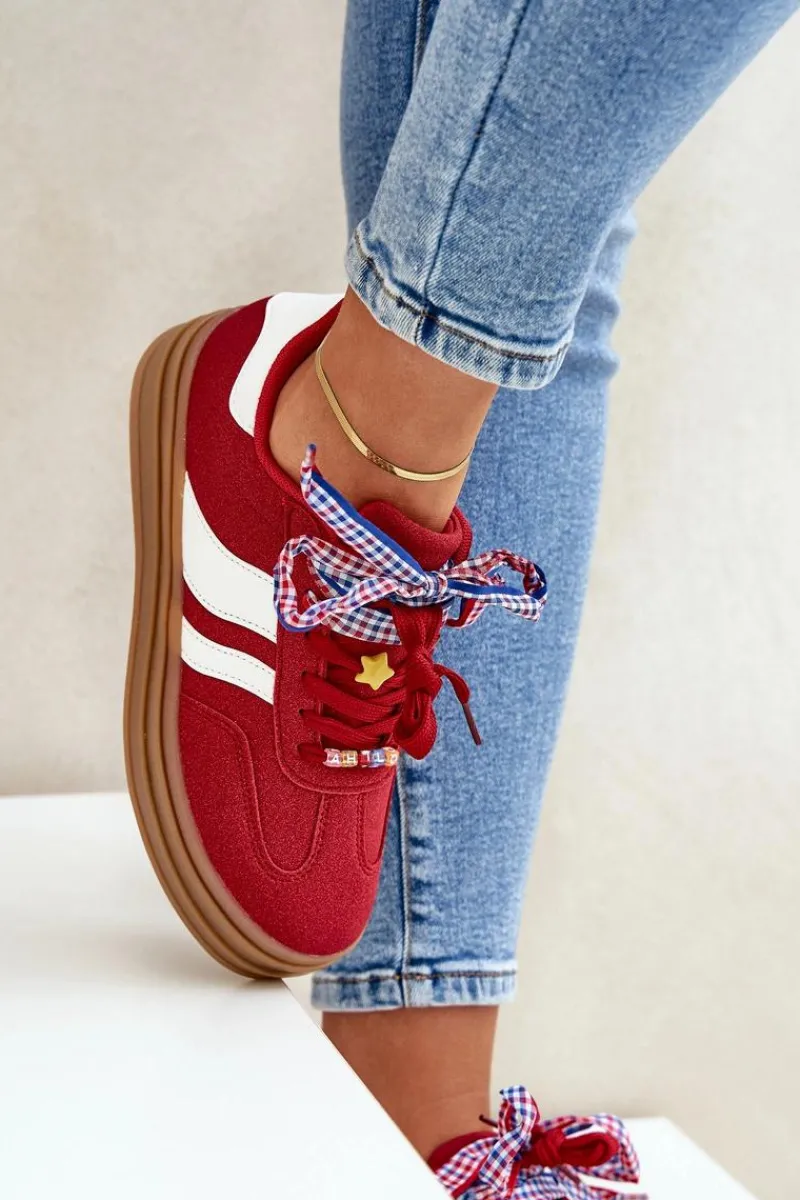 Discount Sneakersy Damskie Z Przypinkami Czerwone Jariana Damskie Buty Sportowe Na Platformie|Sneakersy Damskie