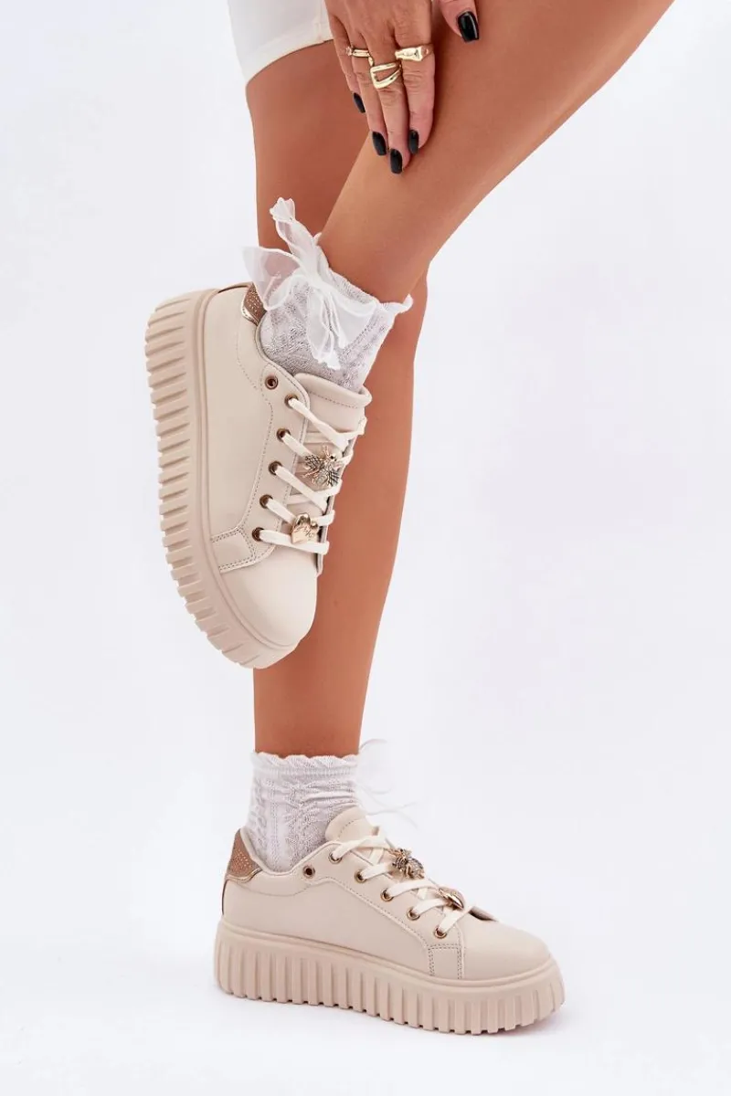 Buty Sportowe Na Platformie|Sneakersy Damskie>Evento Sneakersy Damskie Z Przypinkami Beżowe Grelesi Beżowy