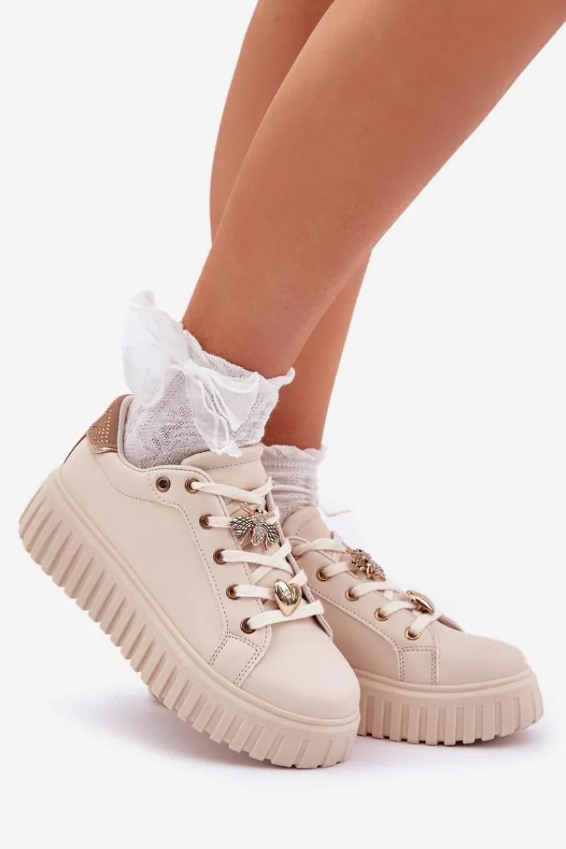 Buty Sportowe Na Platformie|Sneakersy Damskie>Evento Sneakersy Damskie Z Przypinkami Beżowe Grelesi Beżowy