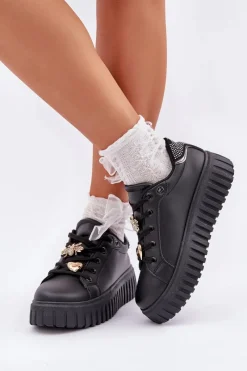 Buty Sportowe Na Platformie|Sneakersy Damskie>Evento Sneakersy Damskie Z Przypinkami Czarne Grelesi