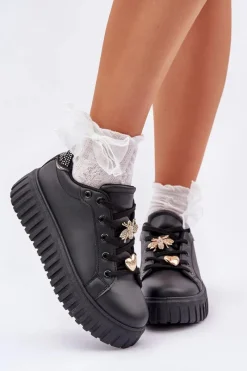 Buty Sportowe Na Platformie|Sneakersy Damskie>Evento Sneakersy Damskie Z Przypinkami Czarne Grelesi