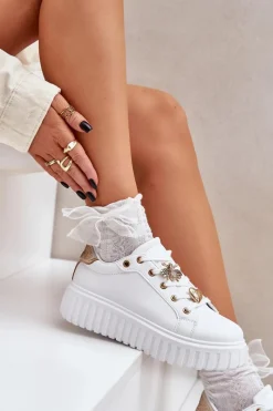 Best Evento Sneakersy Damskie Z Przypinkami Białe Grelesi Biały