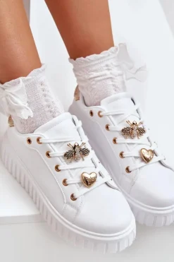 Best Evento Sneakersy Damskie Z Przypinkami Białe Grelesi Biały