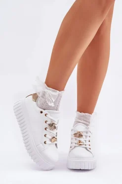 Best Evento Sneakersy Damskie Z Przypinkami Białe Grelesi Biały