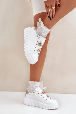 Best Evento Sneakersy Damskie Z Przypinkami Białe Grelesi Biały