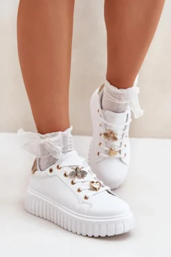 Best Evento Sneakersy Damskie Z Przypinkami Białe Grelesi Biały