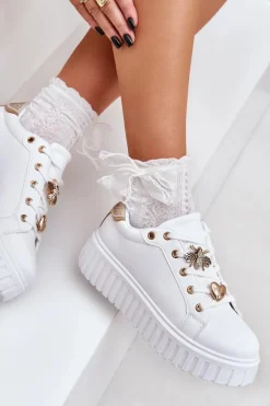 Best Evento Sneakersy Damskie Z Przypinkami Białe Grelesi Biały