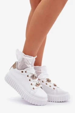 Best Evento Sneakersy Damskie Z Przypinkami Białe Grelesi Biały