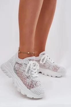 Sneakersy Damskie>Boto Sneakersy Damskie Z Szydełkową Cholewką Białe Jelhiris