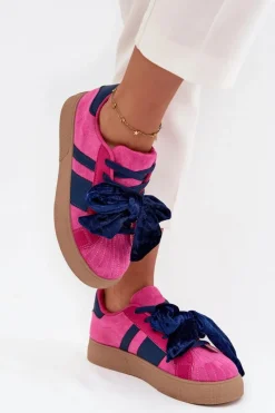 Clearance Sneakersy Damskie Z Welurową Kokardą Fuksja Ashlyn Damskie Buty Sportowe Na Platformie|Sneakersy Damskie