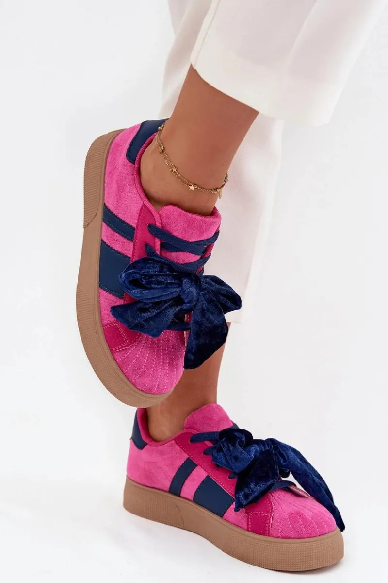 Clearance Sneakersy Damskie Z Welurową Kokardą Fuksja Ashlyn Damskie Buty Sportowe Na Platformie|Sneakersy Damskie
