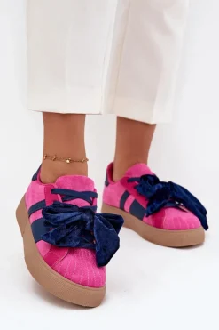 Clearance Sneakersy Damskie Z Welurową Kokardą Fuksja Ashlyn Damskie Buty Sportowe Na Platformie|Sneakersy Damskie