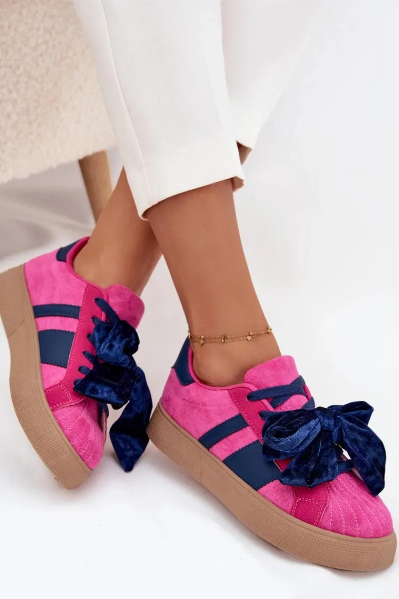 Clearance Sneakersy Damskie Z Welurową Kokardą Fuksja Ashlyn Damskie Buty Sportowe Na Platformie|Sneakersy Damskie