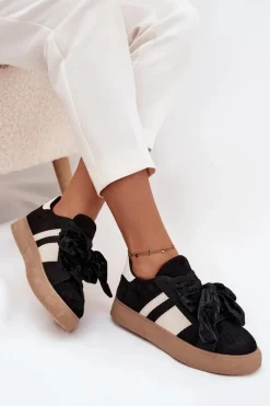 Online Sneakersy Damskie Z Welurową Kokardą Czarne Ashlyn Damskie Buty Sportowe Na Platformie|Sneakersy Damskie