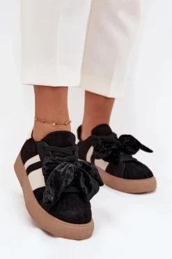 Online Sneakersy Damskie Z Welurową Kokardą Czarne Ashlyn Damskie Buty Sportowe Na Platformie|Sneakersy Damskie